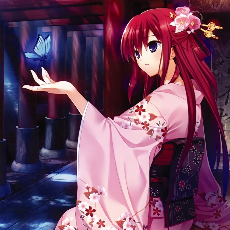 Red-haired Girl in Kimono — Pink