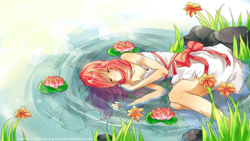 Red-haired Girl in Pond — Green