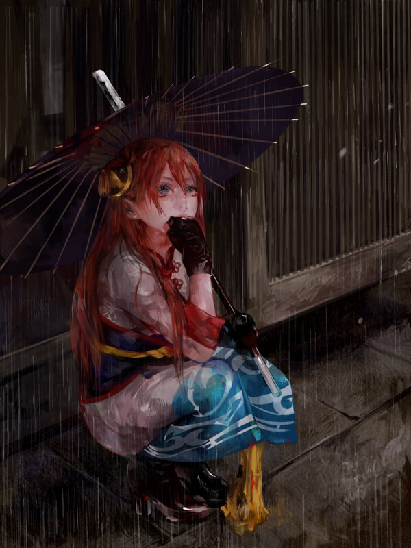 Red-haired Girl in Rain — Blue