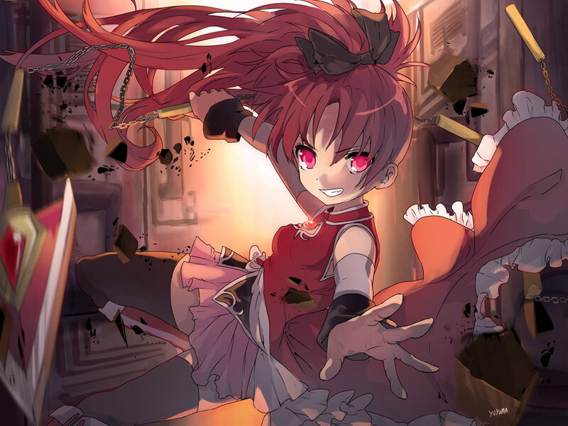 Red-haired Girl in Red Dress — Dramatic, Anime, Chain Weapon