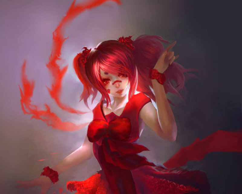 Red-haired Girl in Red Dress — Dramatic, Digital Art