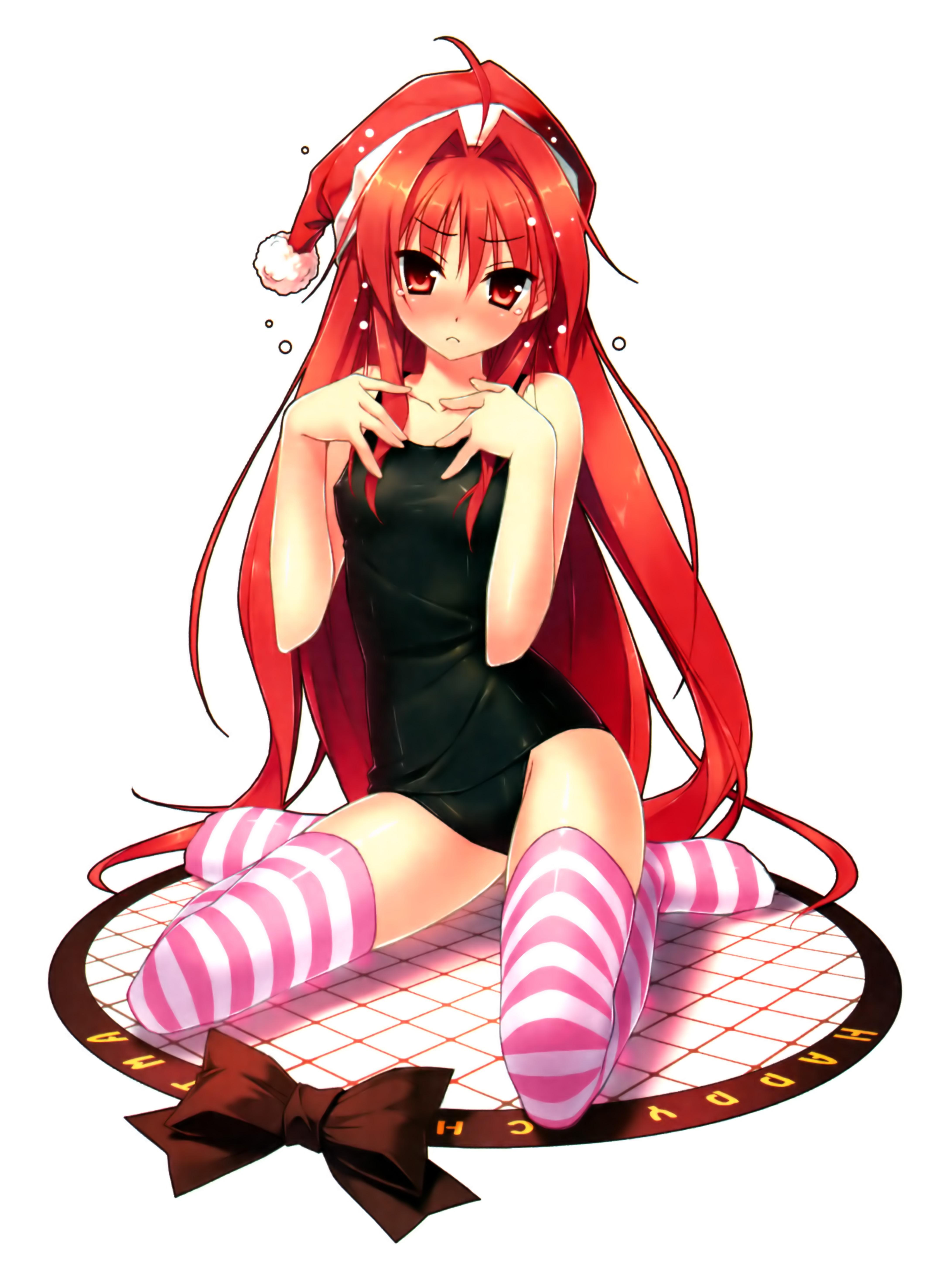 red-haired girl in santa hat