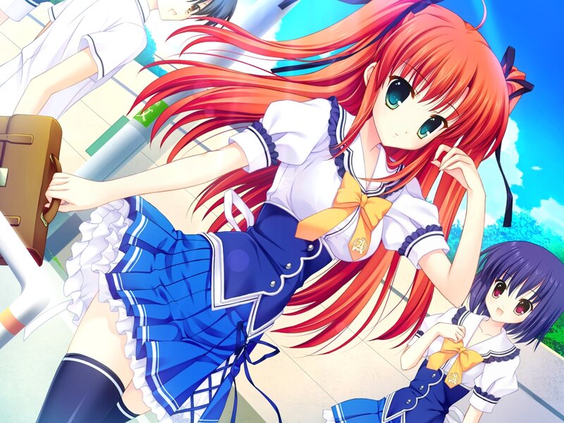 Red-haired Girl in School Uniform — Blue, Bright, Cheerful