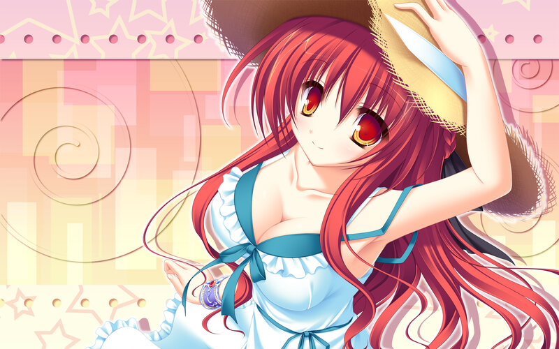 red-haired girl in straw hat
