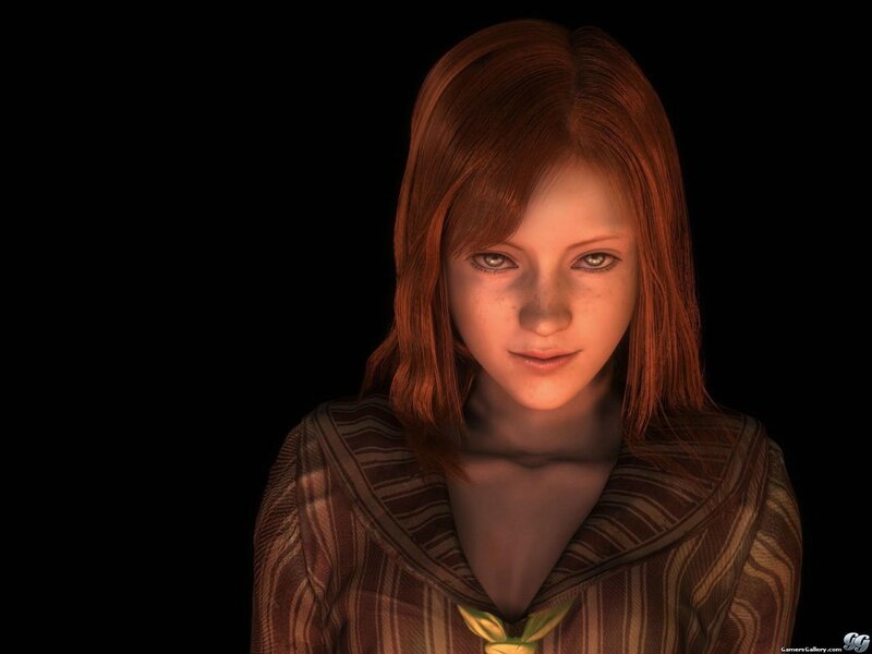 red-haired girl in striped shirt