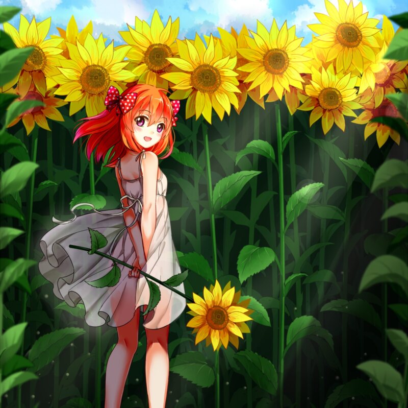 Red-haired Girl in Sunflowers