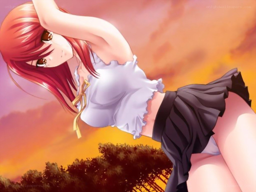 red-haired girl in sunset