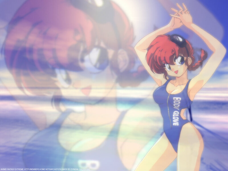 Red-haired Girl in Swimsuit — Blue, Bright, Afternoon, Anime