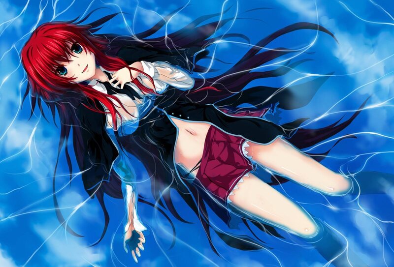 Red-haired Girl in Water — Blue, Dramatic, Digital Art