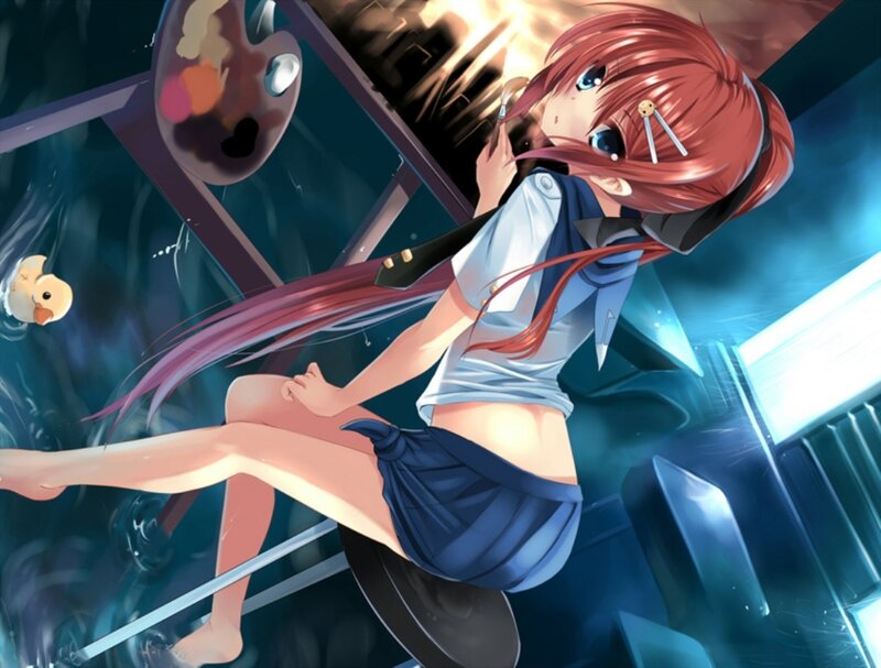 Red-haired Girl in Water — Blue, Dramatic