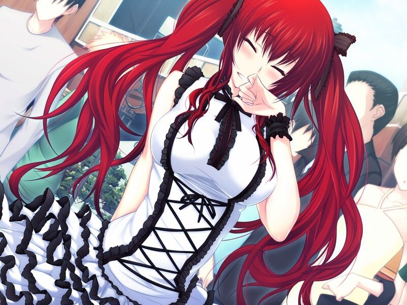 red-haired girl in white dress