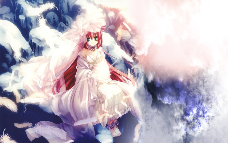 Red-haired Girl in White Dress — Dramatic, Anime