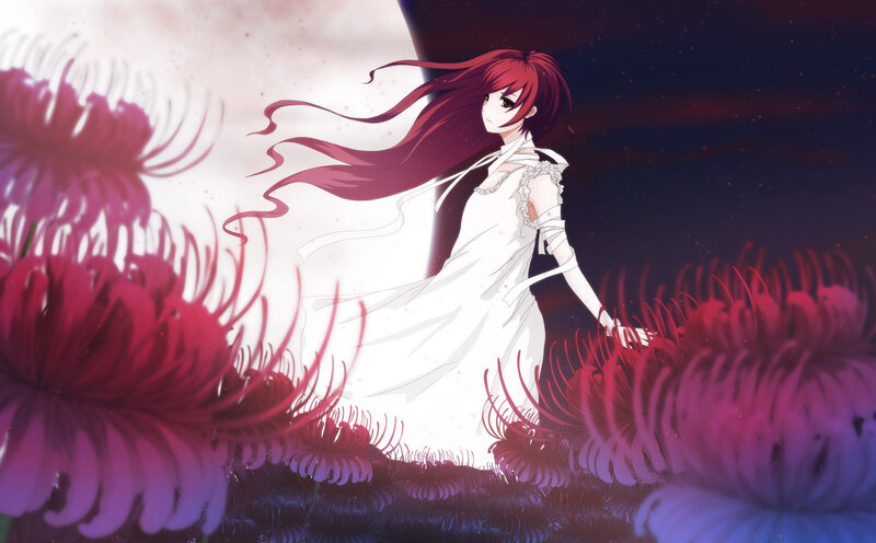 Red-haired Girl in White Dress — Dramatic, Night, Anime