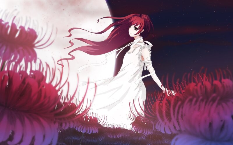 Red-haired Girl in White Dress — Dramatic, Night