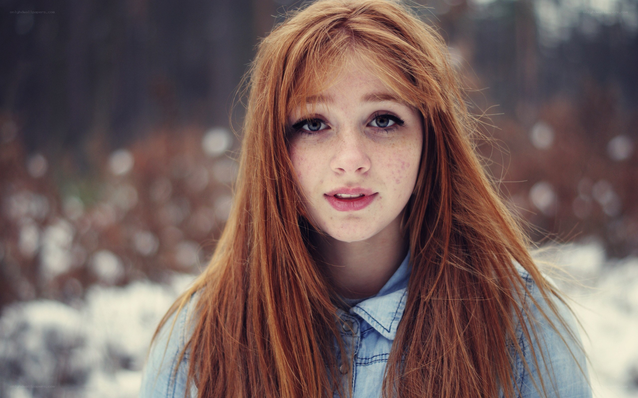 red-haired girl in winter