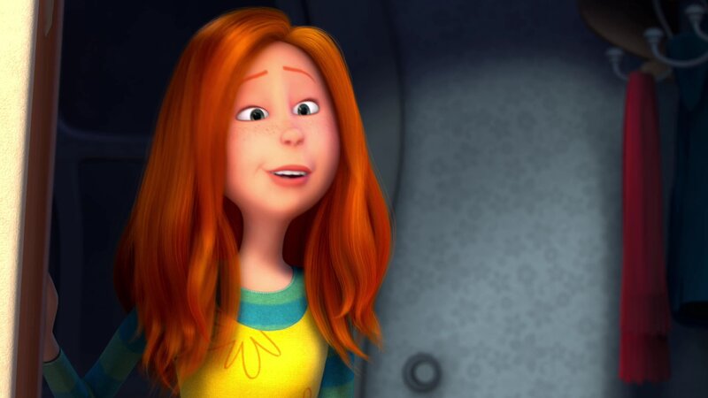 red-haired girl in yellow shirt