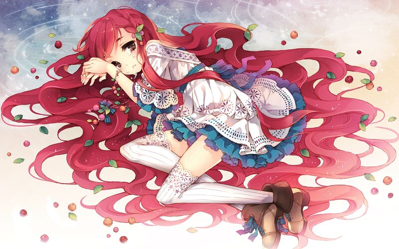 Red-haired Girl Lying Down — Red, Serene, Anime