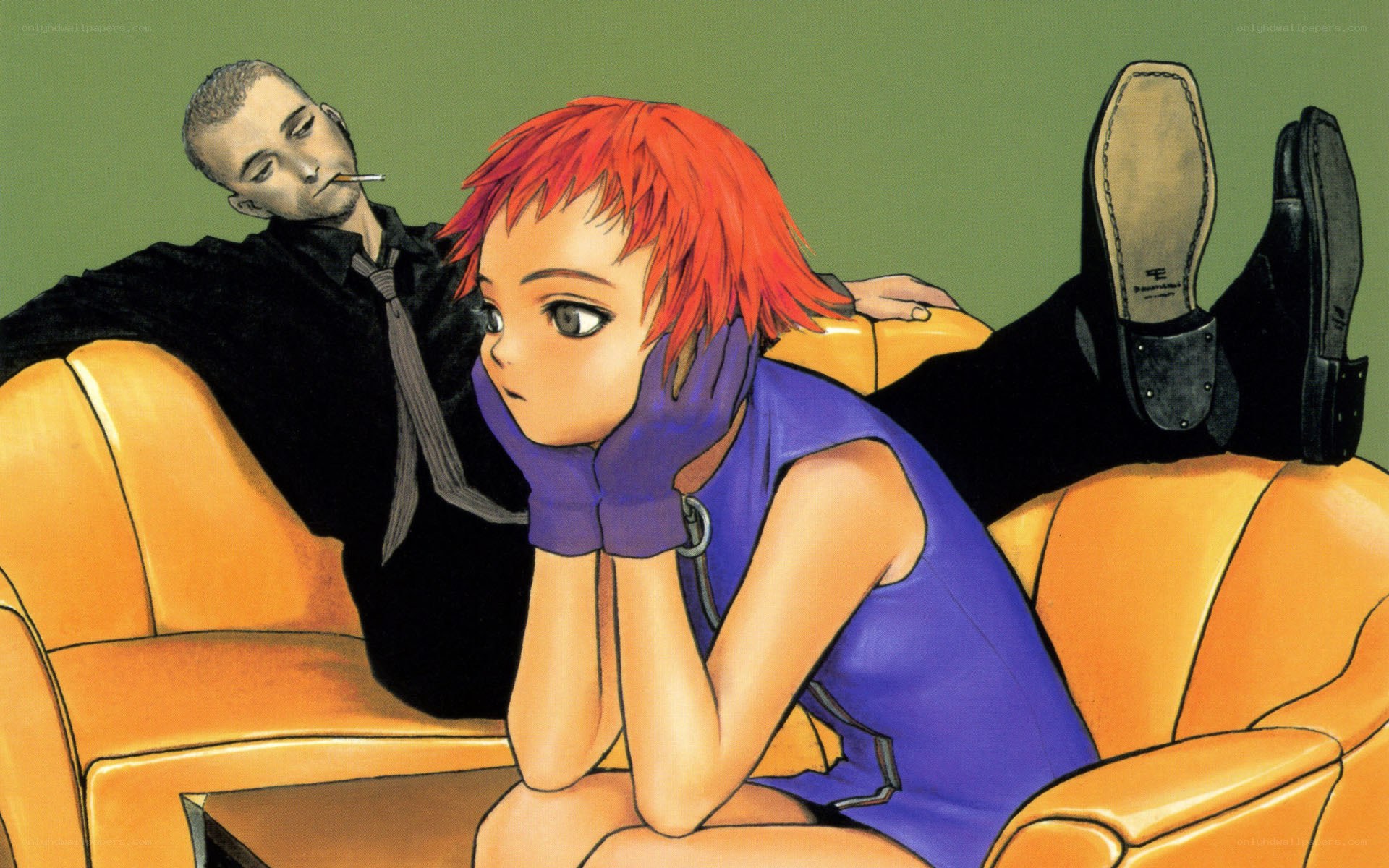 Red-haired girl on a couch