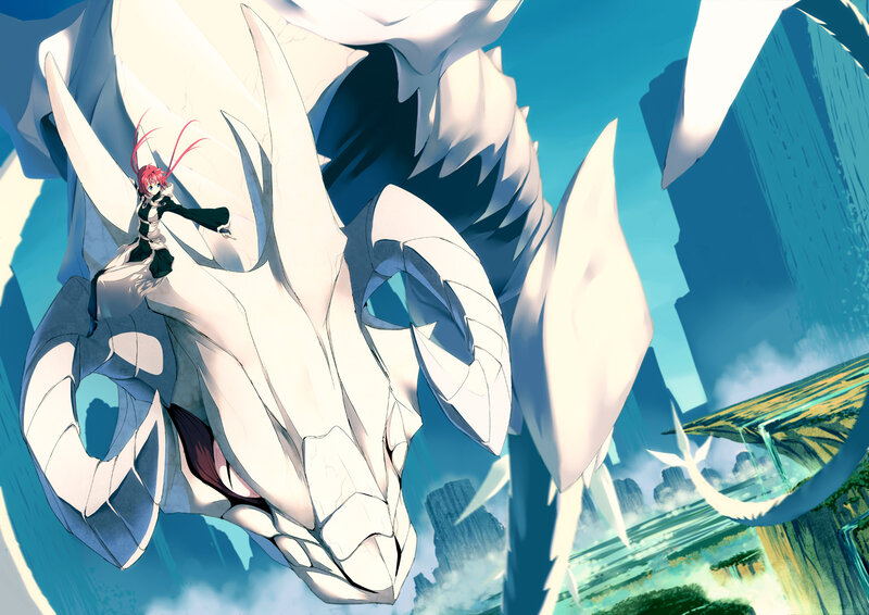 Red-haired girl on a white dragon