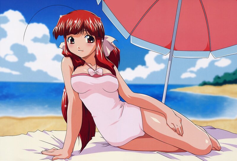 Red-haired Girl on Beach — Blue, Relaxed
