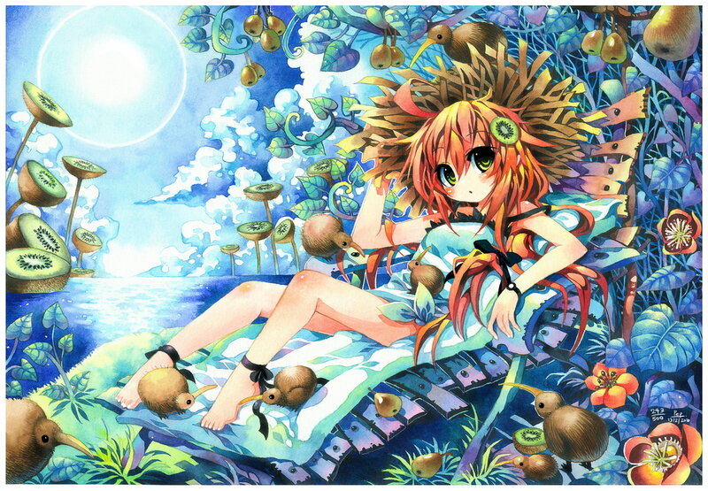 Red-haired Girl on Beach — Blue