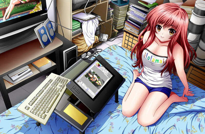 Red-haired Girl on Bed — Blue