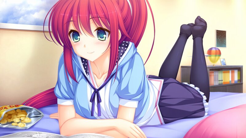 Red-haired Girl on Bed — Pink, Relaxed