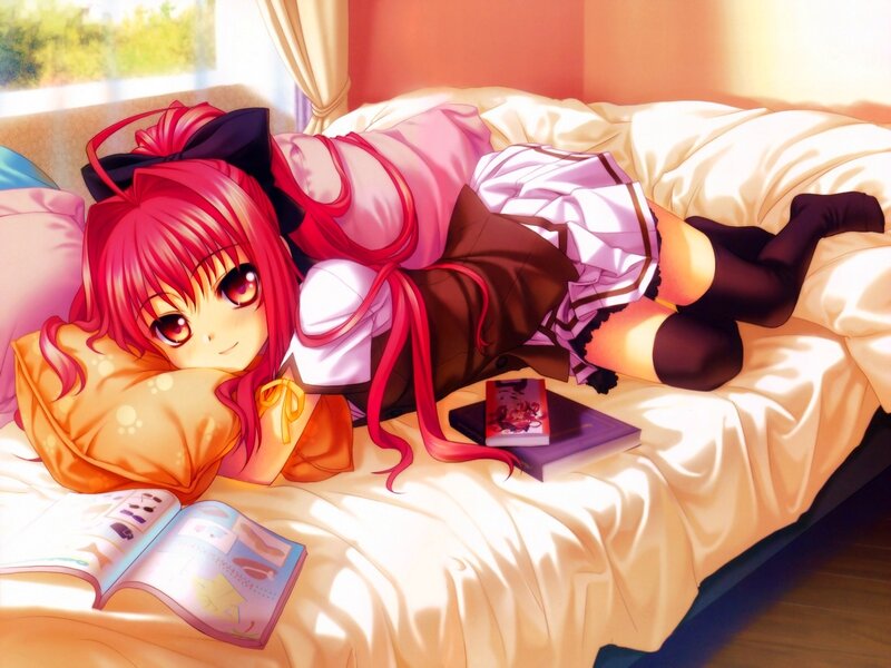 Red-haired Girl on Bed — Pink