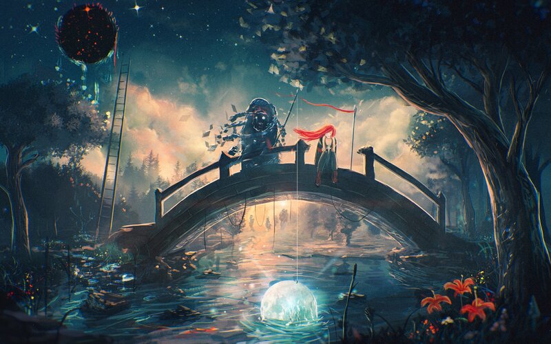Red-haired Girl on Bridge — Blue