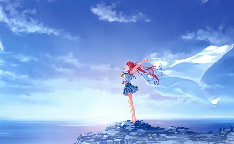 Red-haired Girl on Cliff — Blue