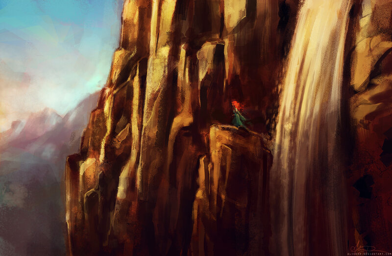 Red-haired Girl on Cliff — Brown