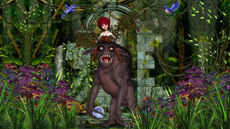 Red-haired Girl on Monster