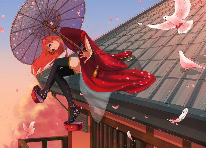 Red-haired Girl on Roof