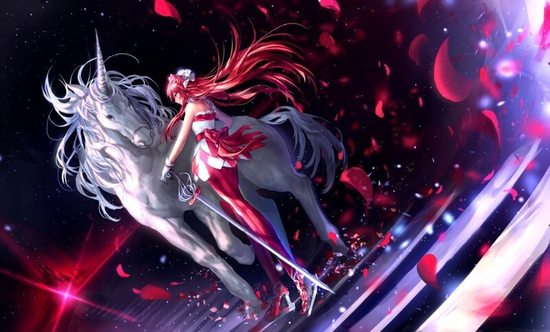 Red-haired Girl on Unicorn — Red