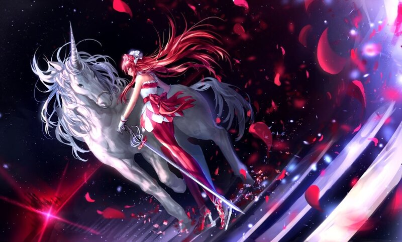 Red-haired Girl on Unicorn