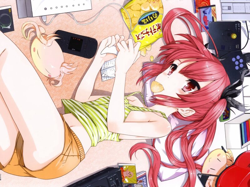 Red-haired girl playing video games