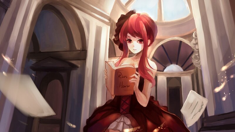 Red-haired Girl Reading Book — Red, Calm