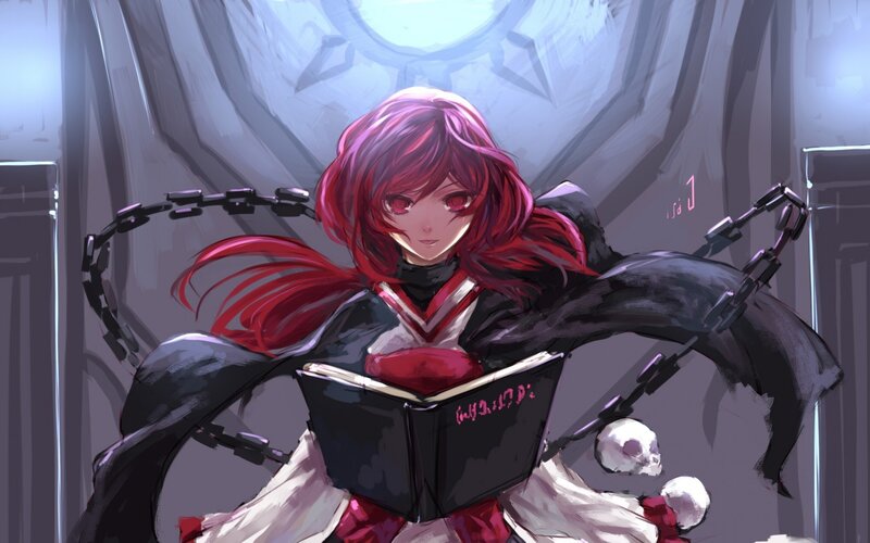 Red-haired Girl Reading Book — Red