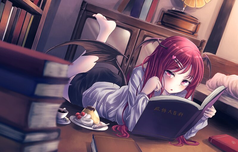 Red-haired Girl Reading — Red, Calm, Night