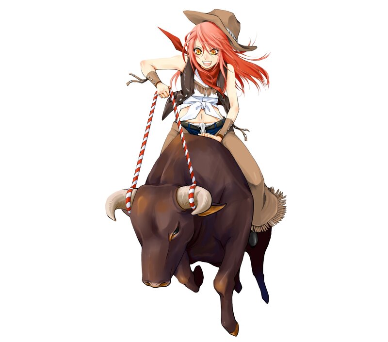 Red-haired Girl Riding Bull