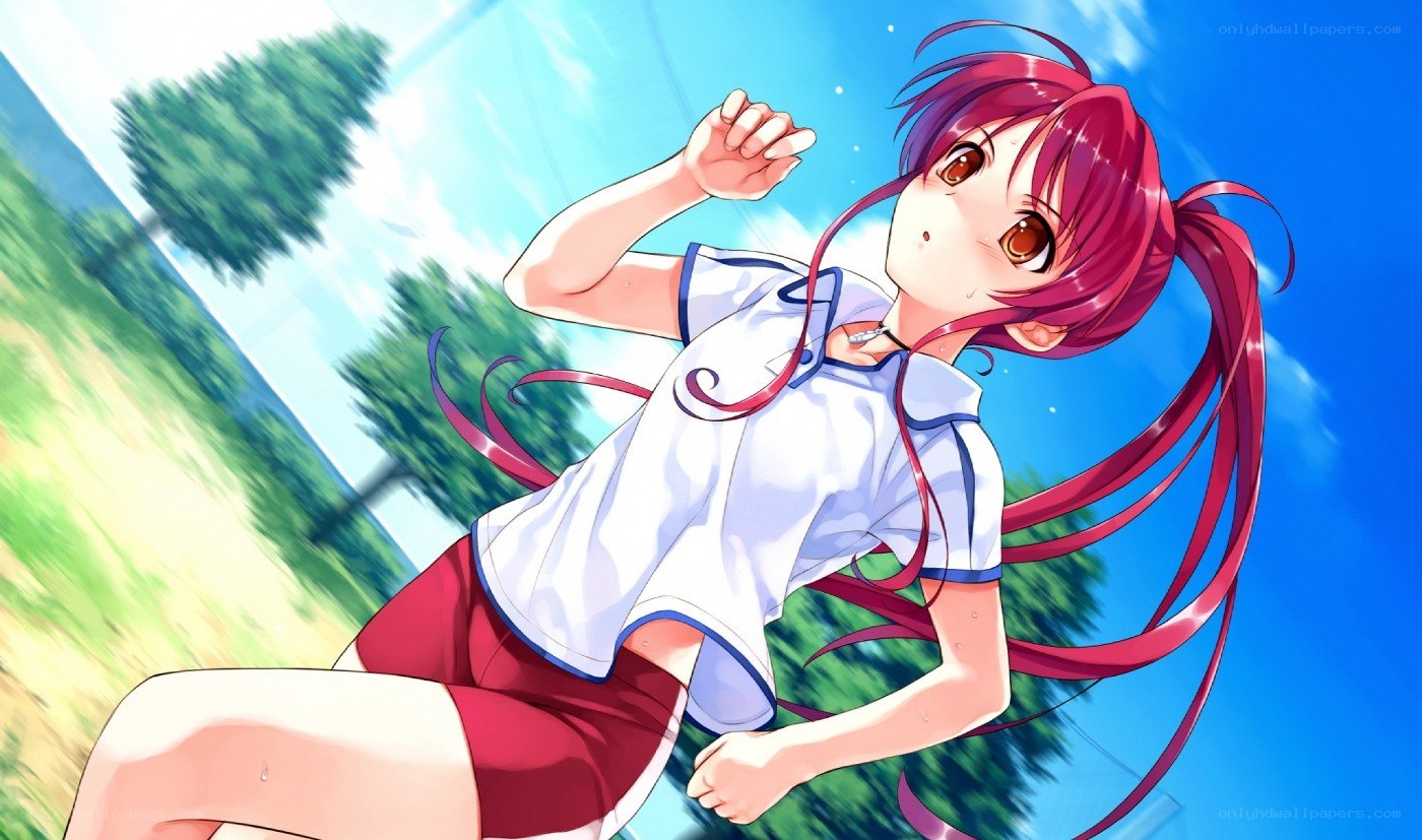 red-haired girl running