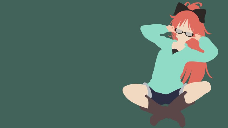 Red-haired Girl Sitting — Green, Calm, Anime