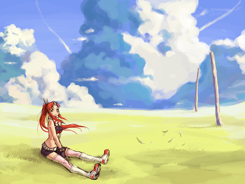 Red-haired Girl Sitting — Green
