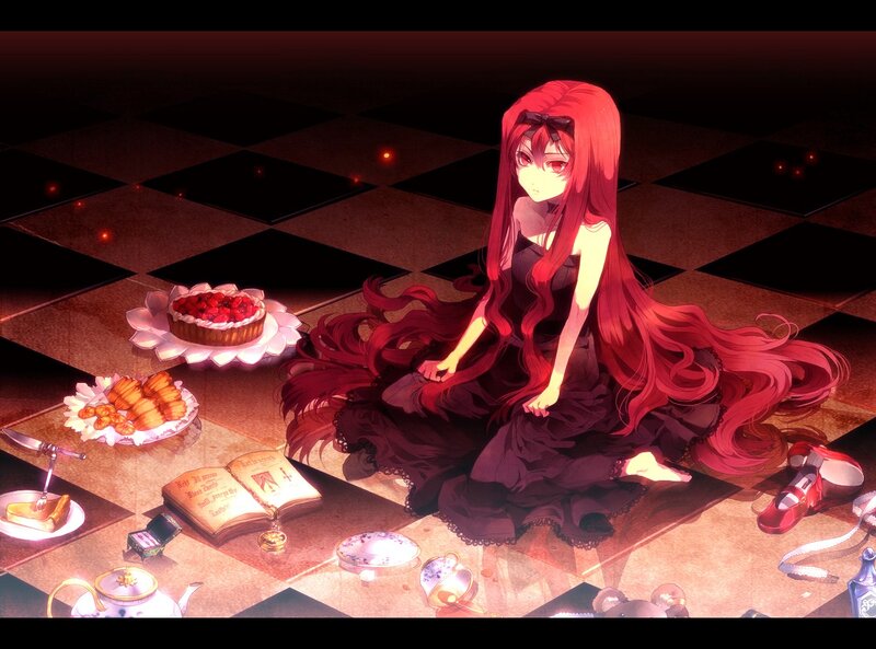 Red-haired Girl Sitting — Red, Dramatic, Night