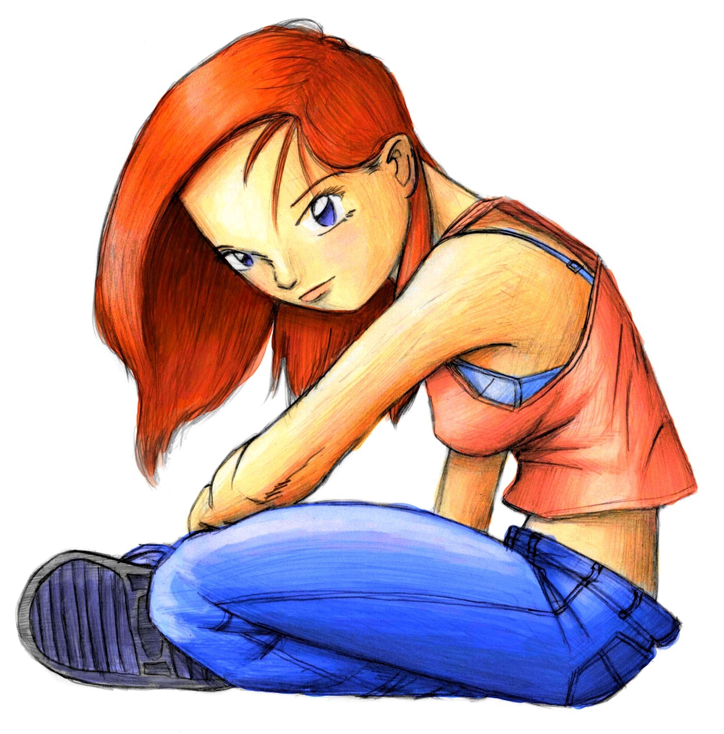red-haired girl sitting