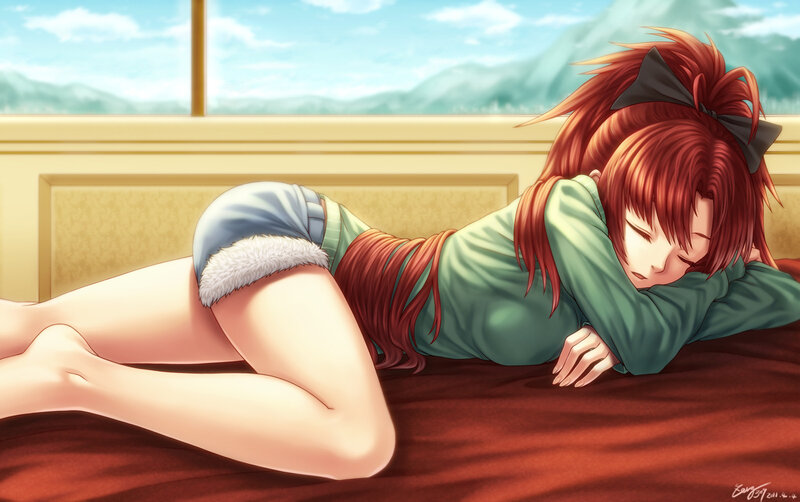 Red-haired Girl Sleeping — Green, Peaceful