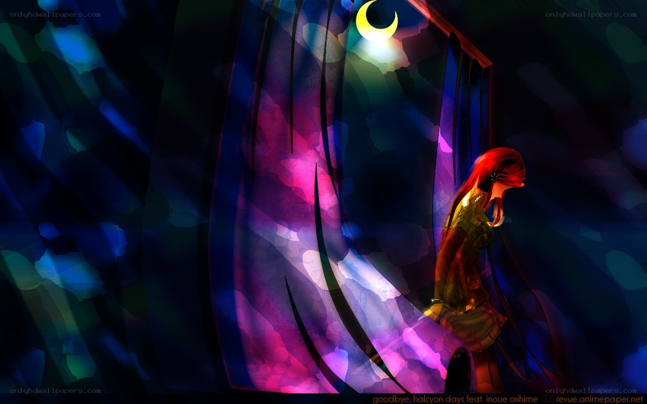 red-haired girl under moonlight