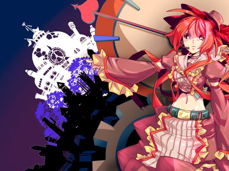 Red-haired girl with a city silhouette
