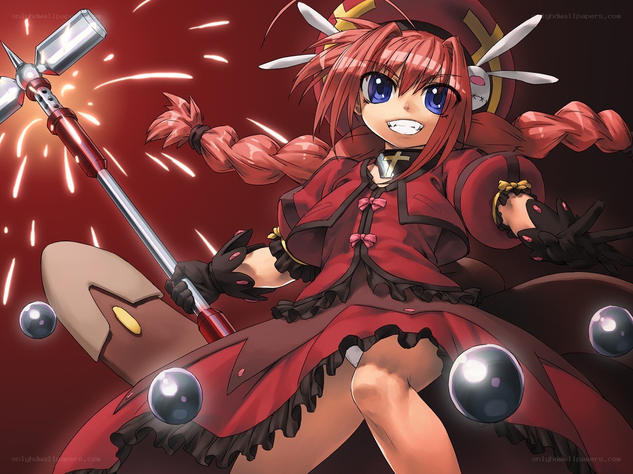 red-haired girl with a hammer