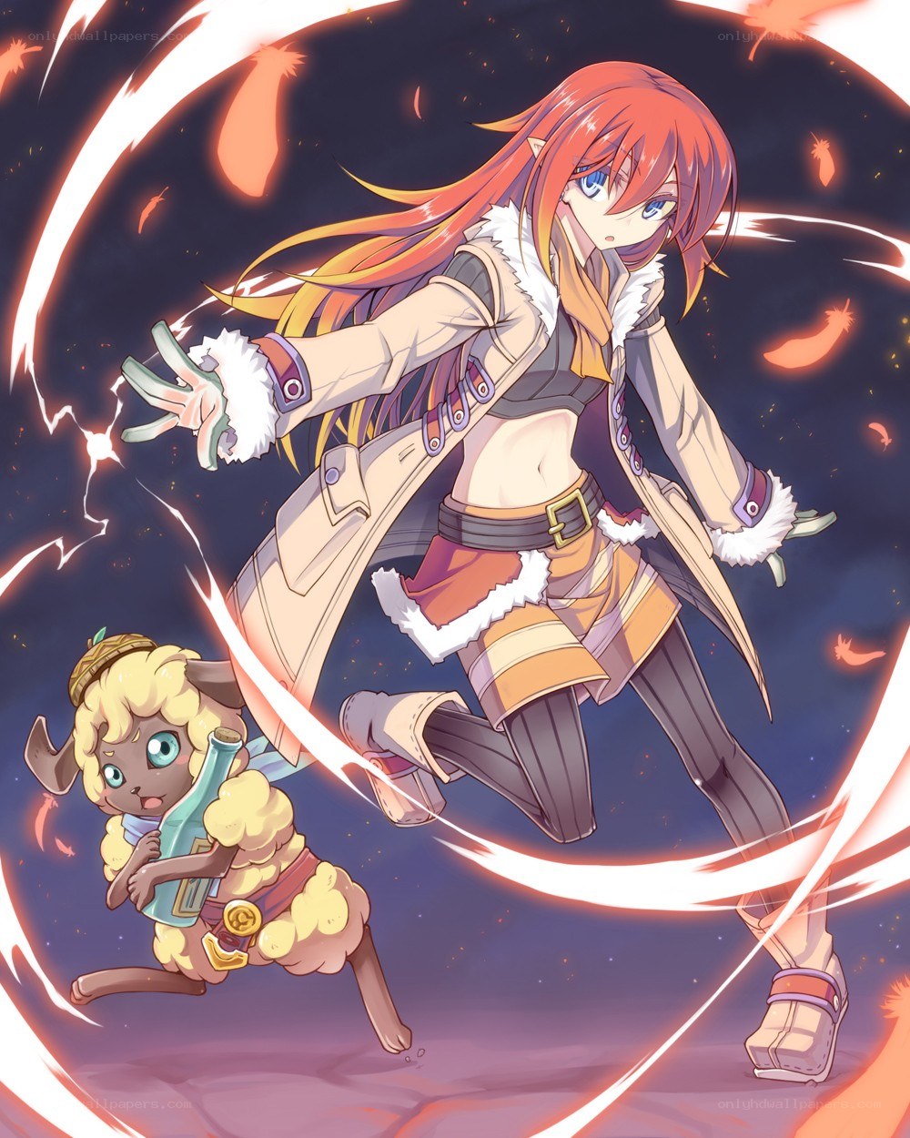Red-haired girl with a lamb